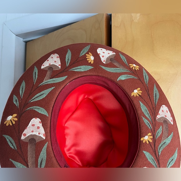 Luna Bloom Mushrooms Leafs Flowers Hand Painted Hat EUC - Picture 3 of 11